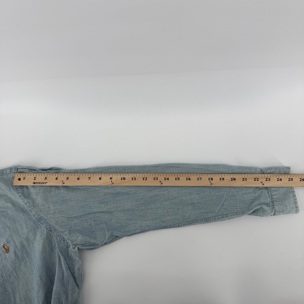 Ralph Lauren Button Down Mens Large Light Blue Chambray Denim Long Sleeve Shirt - Picture 8 of 10